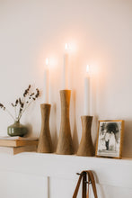 Load image into Gallery viewer, Set of Three Aged Oak Candle Stick Holders
